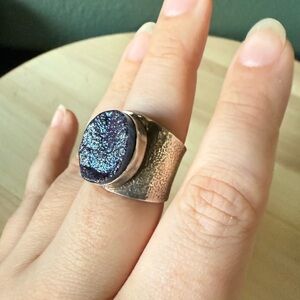 Sterling Silver Ring Faux Druzy Stone Adjustable Ring